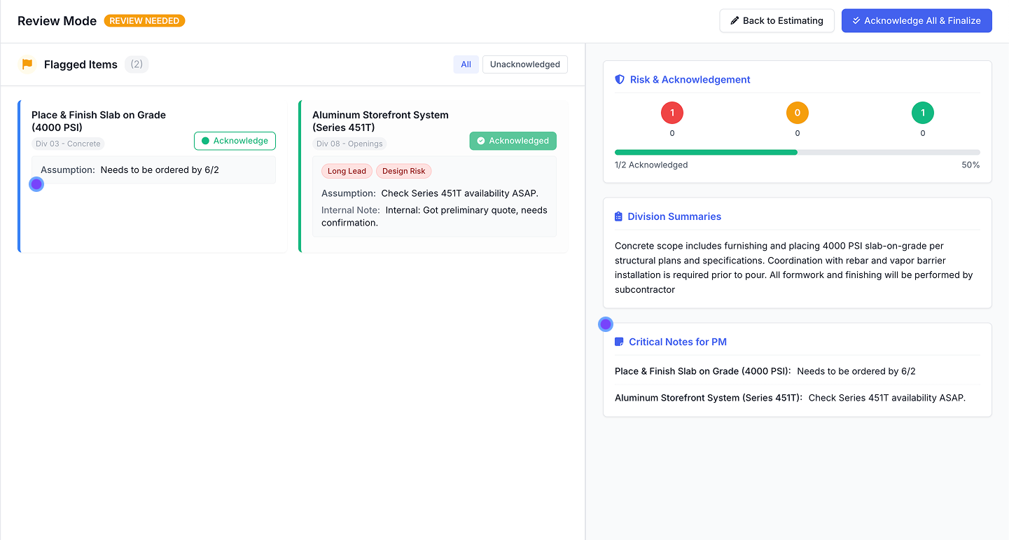 BidFlow PM Handoff Screen